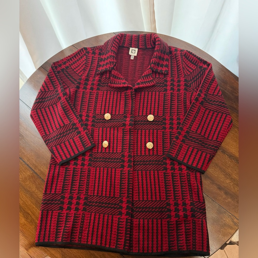 Anne Klein Red Black Ladies Size M Long Cardigan
